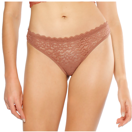 Women's Brown Angel Lace Thong With Elastic Waist
